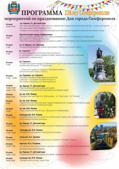 Программа мероприятий по празднованию Дня города Симферополя